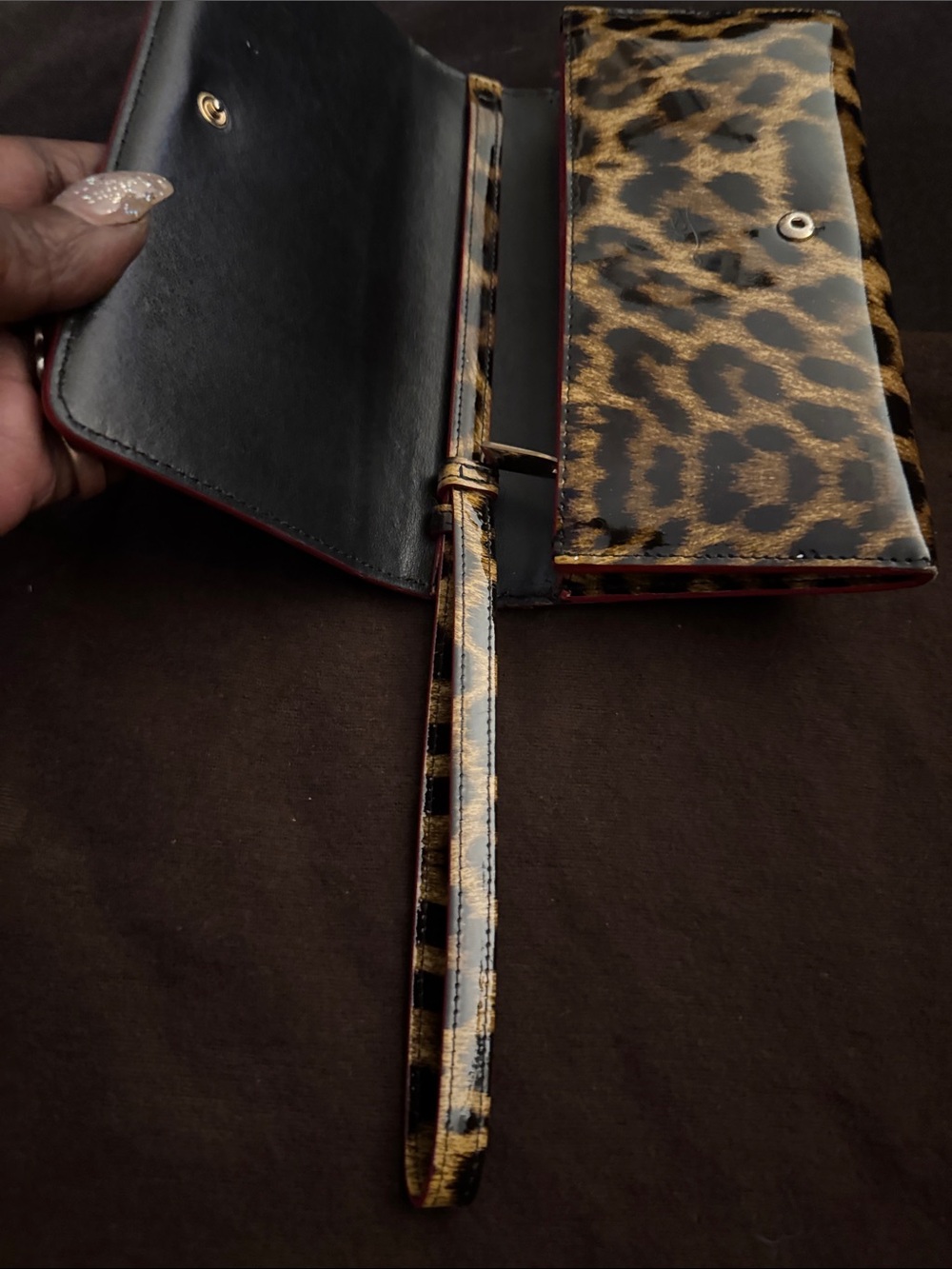 Christian Louboutin Leopard Print Studded Phone Wallet in Black and Gold - Picture 5 of 16